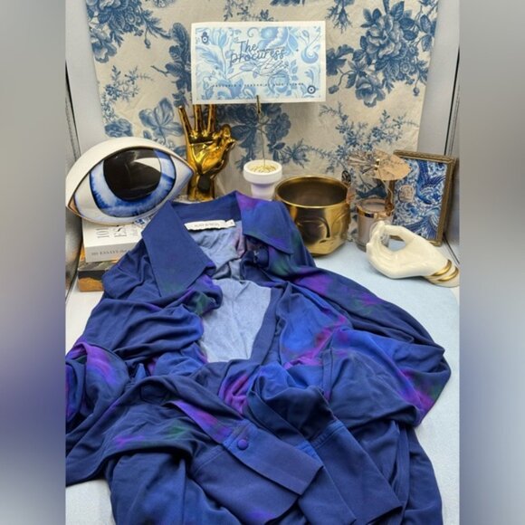 🆕 RAT & BOA 🧿 NWOT Volana Blue and Purple Floral Printed Cowl Neck Mini, Sz M - Picture 12 of 16